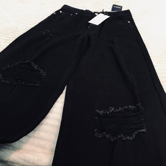 Forever 21 Black High Waisted Wide Leg Distressed - Picture 2 of 7